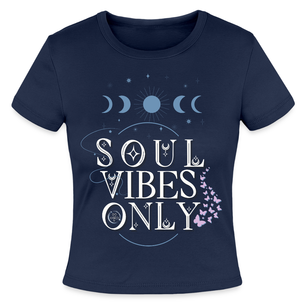 Soulmate sigil design with affirmation aligned love arrives with ease on women’s micro rib t-shirt navy