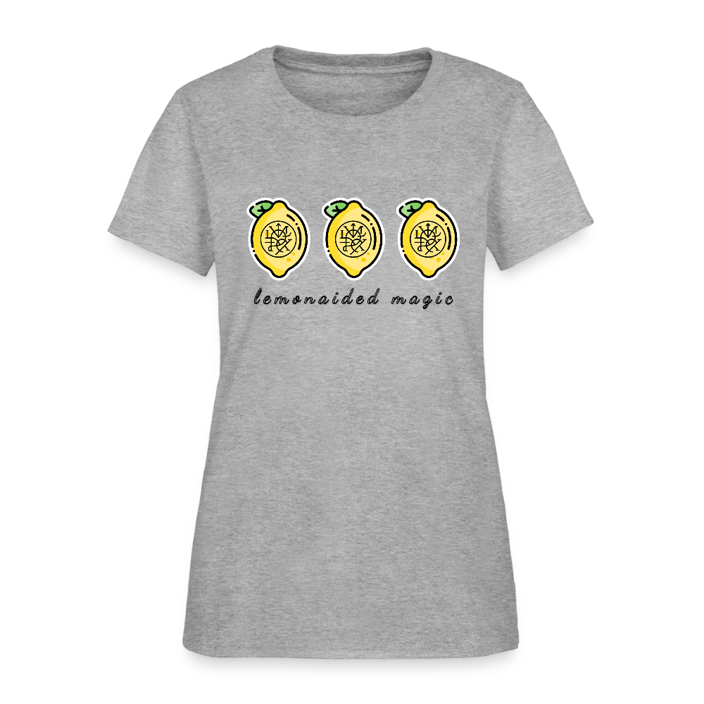 Lemonaided Magic T-shirt with three lemon design, solar sigils, and optional personalized intention. heather gray