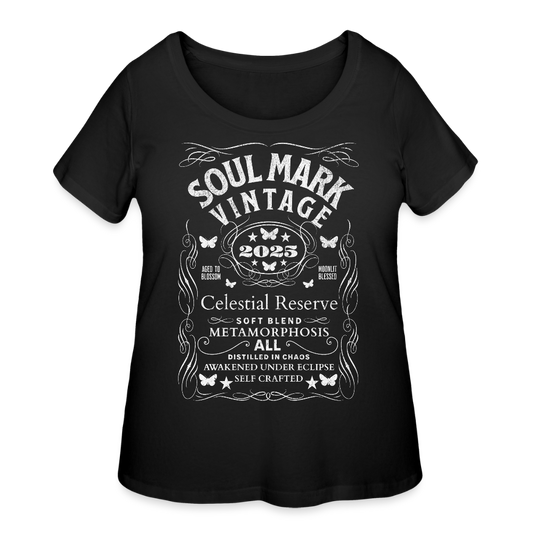 Aged to Blossom Women’s Curvy T-Shirt Custom Year Tee – Moonlit Metamorphosis - black