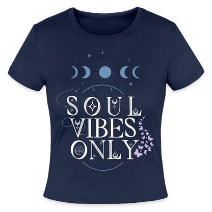 Soulmate sigil design with affirmation aligned love arrives with ease on women’s micro rib t-shirt navy