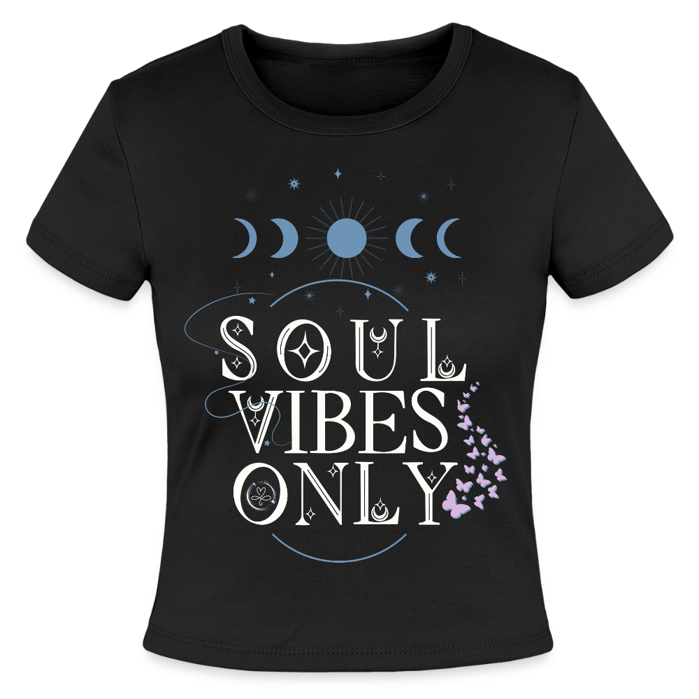 Soulmate sigil design with affirmation aligned love arrives with ease on women’s micro rib t-shirt- black