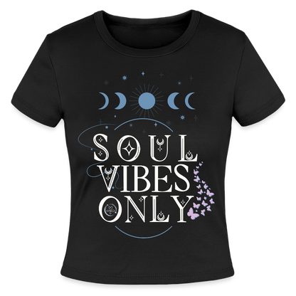 Soulmate sigil design with affirmation aligned love arrives with ease on women’s micro rib t-shirt- black