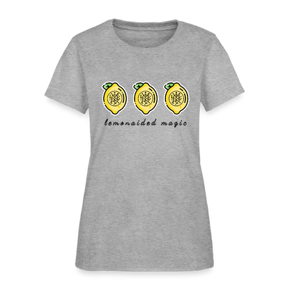 Lemonaided Magic T-shirt with three lemon design, solar sigils, and optional personalized intention. heather gray
