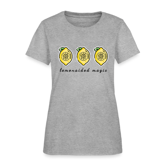Lemonaided Magic T-shirt with three lemon design, solar sigils, and optional personalized intention. heather gray